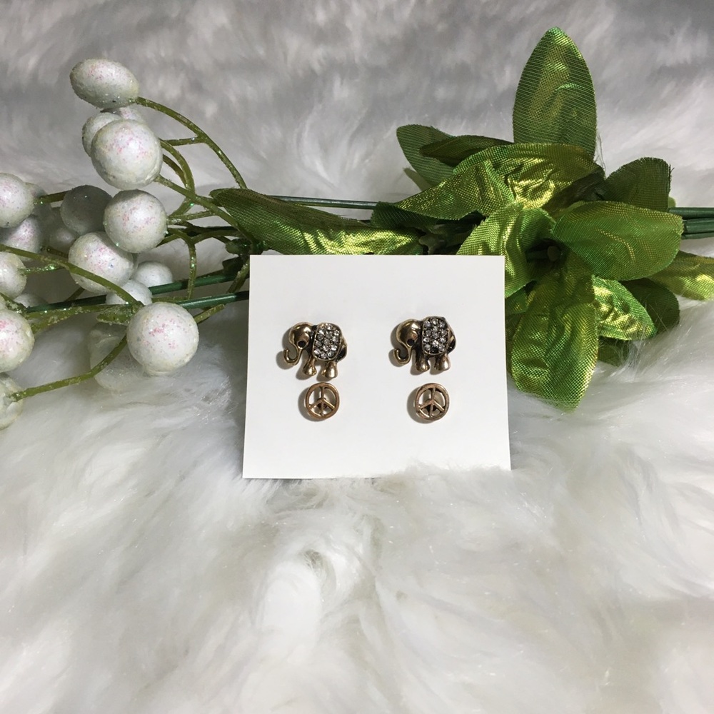 Lucky Charms Peace & Diamond Elephants Earring Set